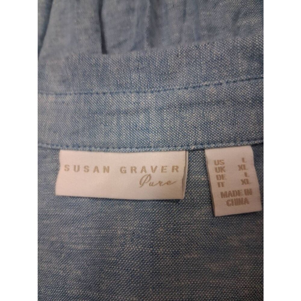 Susan graver womens large linen shirt blue tab sleeve shirt with side pockets - Picture 8 of 8